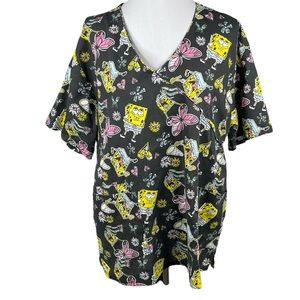Nickelodeon SpongeBob Square Pants Catching ButterfliesScrub Top Black Size 1X